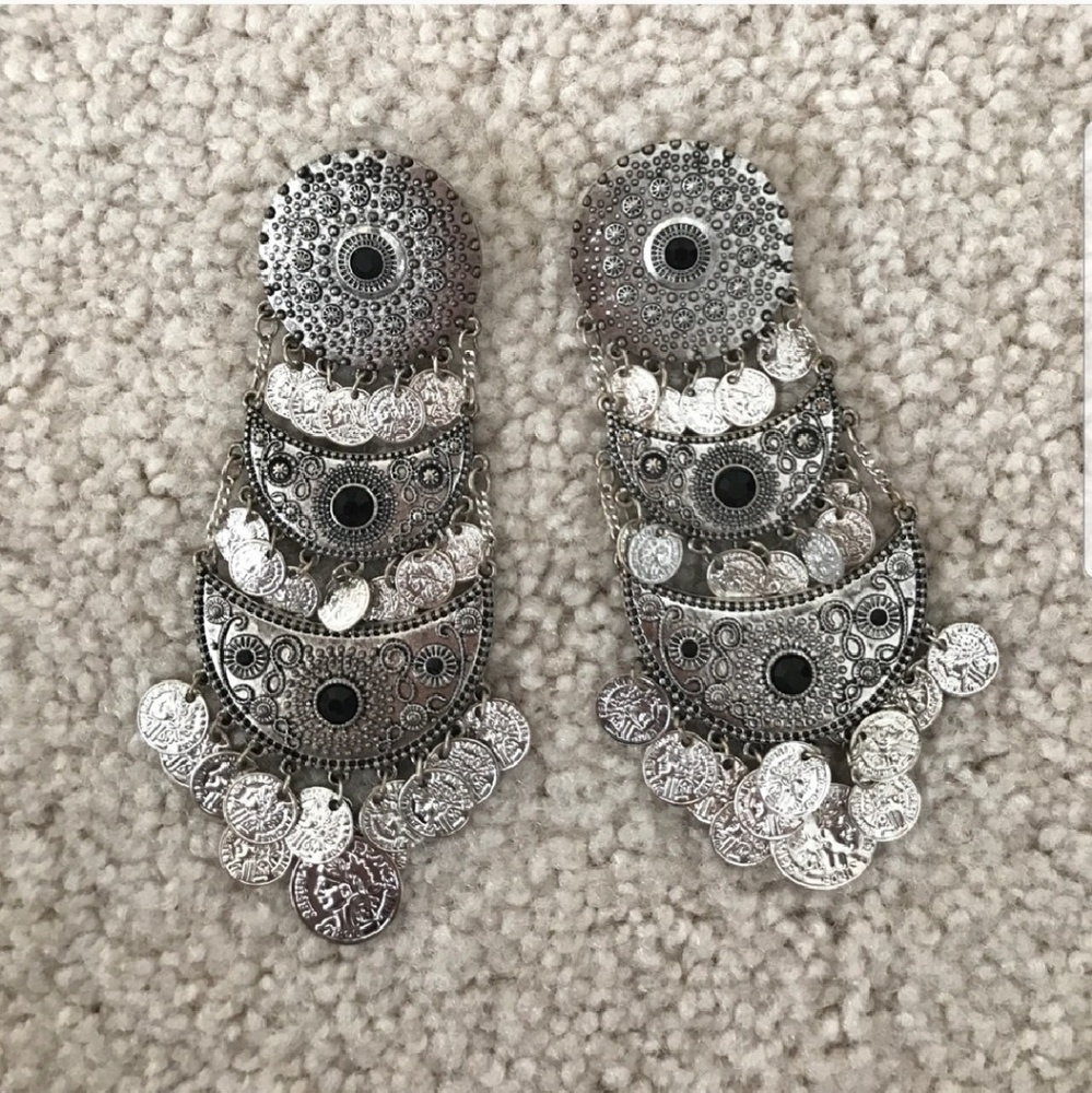 Silver tribal boho earrings